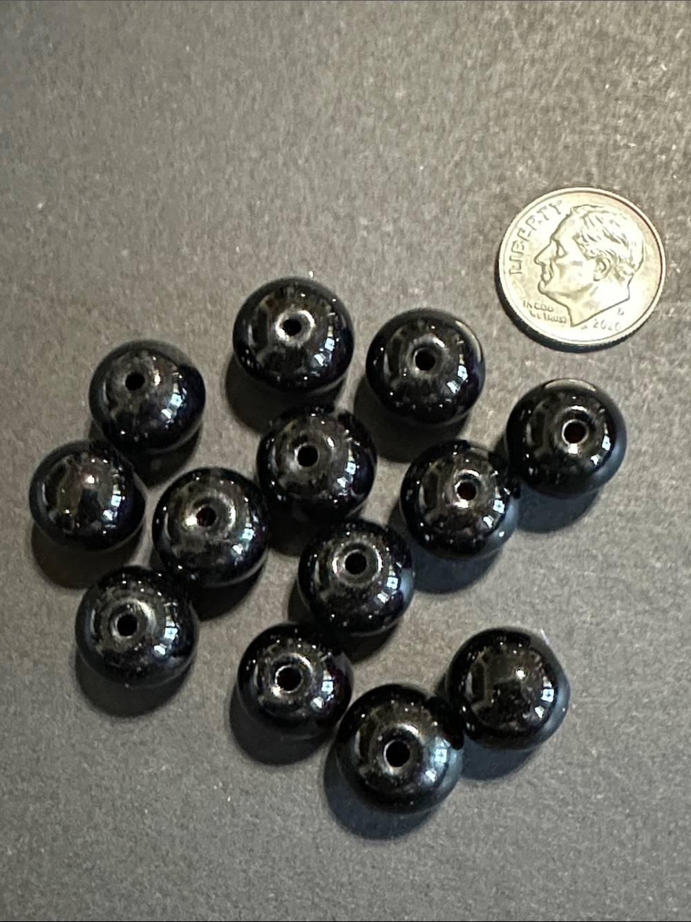 15.  Black 11mm Glass Loose Round Beads